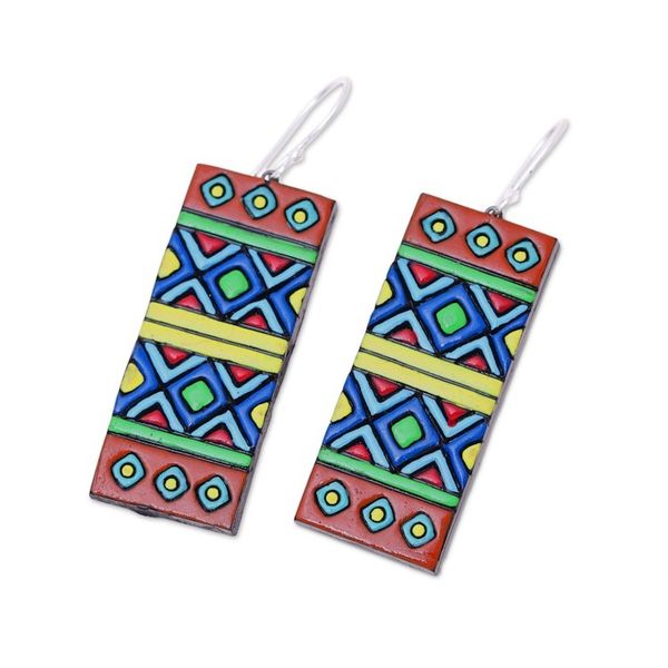 Alternate image for Handmade Ceramic Dangle Earrings with Sterling Silver Hooks Bright Fusion