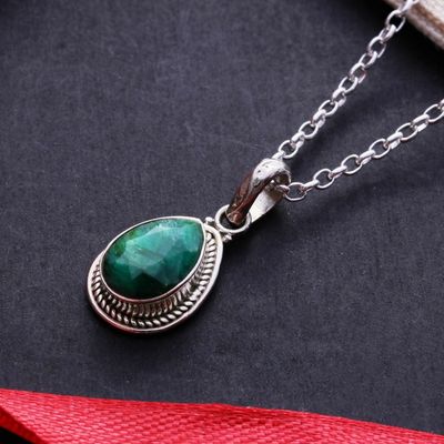 Alternate image for Sterling Silver Pendant Necklace with 3-Carat Emerald Gem Halo Effect in Green