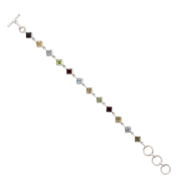 Alternate image for Handcrafted Multigemstone and Sterling Silver Link Bracelet Delicate Gaze