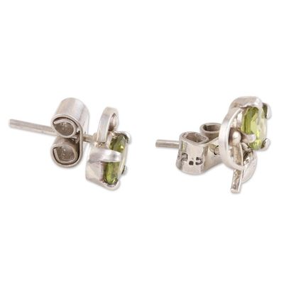 Alternate image for Sterling Silver Stud Earrings with Natural Peridot Stones Forest Fortune