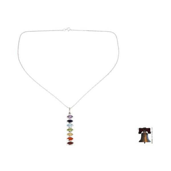 Alternate image for Indian Seven-Gemstone Chakra Necklace in 925 Sterling Silver Chakra Balance