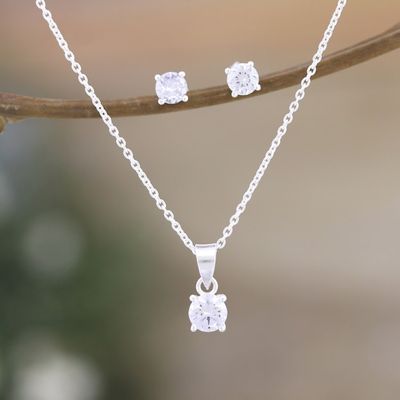 Alternate image for Sterling Silver Cubic Zirconia Pendant Necklace Earrings Set Timeless Shine