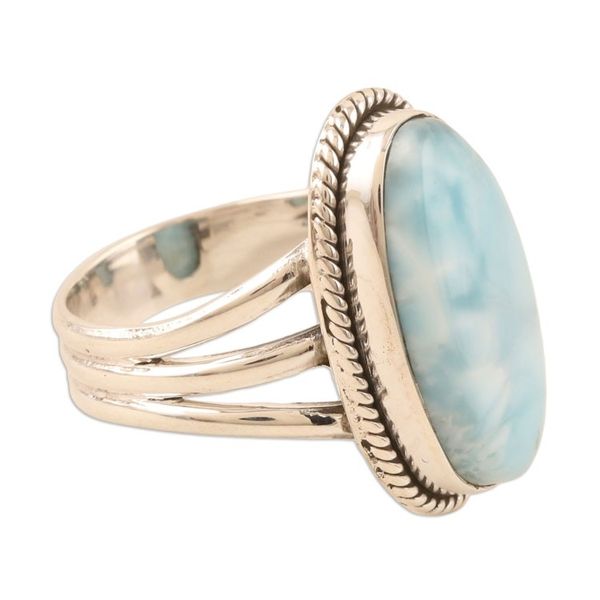 Alternate image for Hand Made Larimar and Sterling Silver Single Stone Ring Piece of Sky