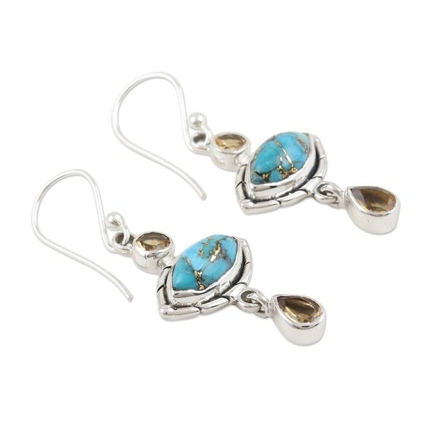 Alternate image for Composite Turquoise and Citrine Dangle Earrings Sky and Sun