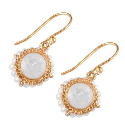 Alternate image for 22k Gold Plated Rainbow Moonstone Cultured Pearl Earrings White Harmony