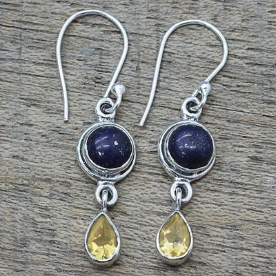 Alternate image for Lapis Lazuli and Citrine Sterling Silver Dangle Earrings Drops of Sun