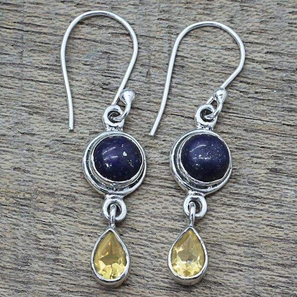 Alternate image for Lapis Lazuli and Citrine Sterling Silver Dangle Earrings Drops of Sun
