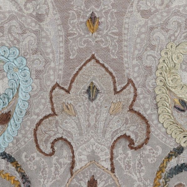 Alternate image for Hand-Embroidered Fringed Wool Shawl Paisley Day
