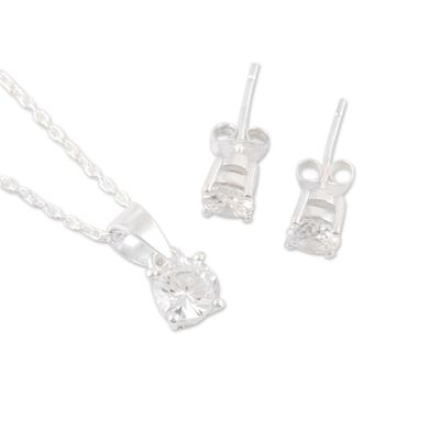 Alternate image for Sterling Silver Cubic Zirconia Pendant Necklace Earrings Set Timeless Shine