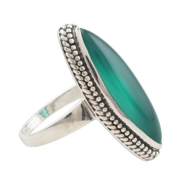 Alternate image for Marquise Green Onyx Cabochon Sterling Silver Cocktail Ring Gleaming Green