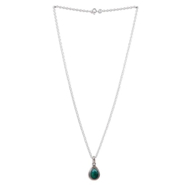 Alternate image for Sterling Silver Pendant Necklace with 3-Carat Emerald Gem Halo Effect in Green