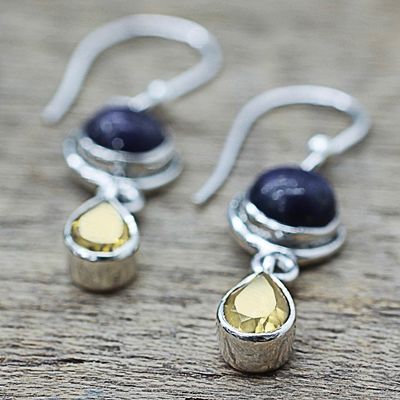Alternate image for Lapis Lazuli and Citrine Sterling Silver Dangle Earrings Drops of Sun