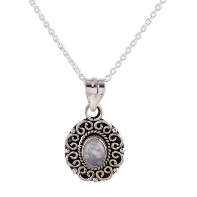 Alternate image for Rainbow Moonstone and Sterling Silver Pendant Necklace Moonstone Allure