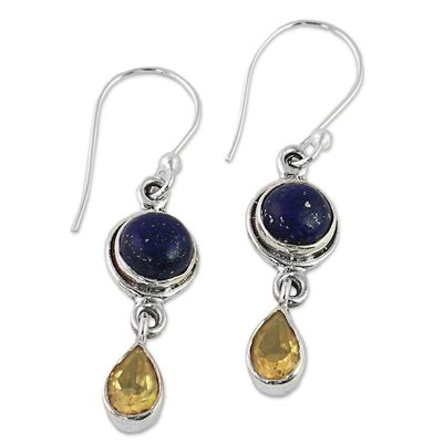 Alternate image for Lapis Lazuli and Citrine Sterling Silver Dangle Earrings Drops of Sun