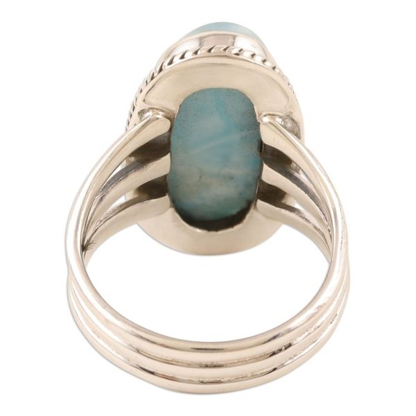 Alternate image for Hand Made Larimar and Sterling Silver Single Stone Ring Piece of Sky
