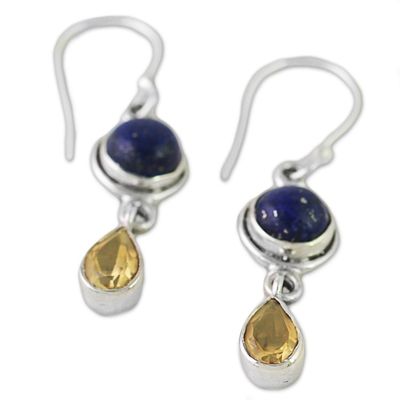 Alternate image for Lapis Lazuli and Citrine Sterling Silver Dangle Earrings Drops of Sun