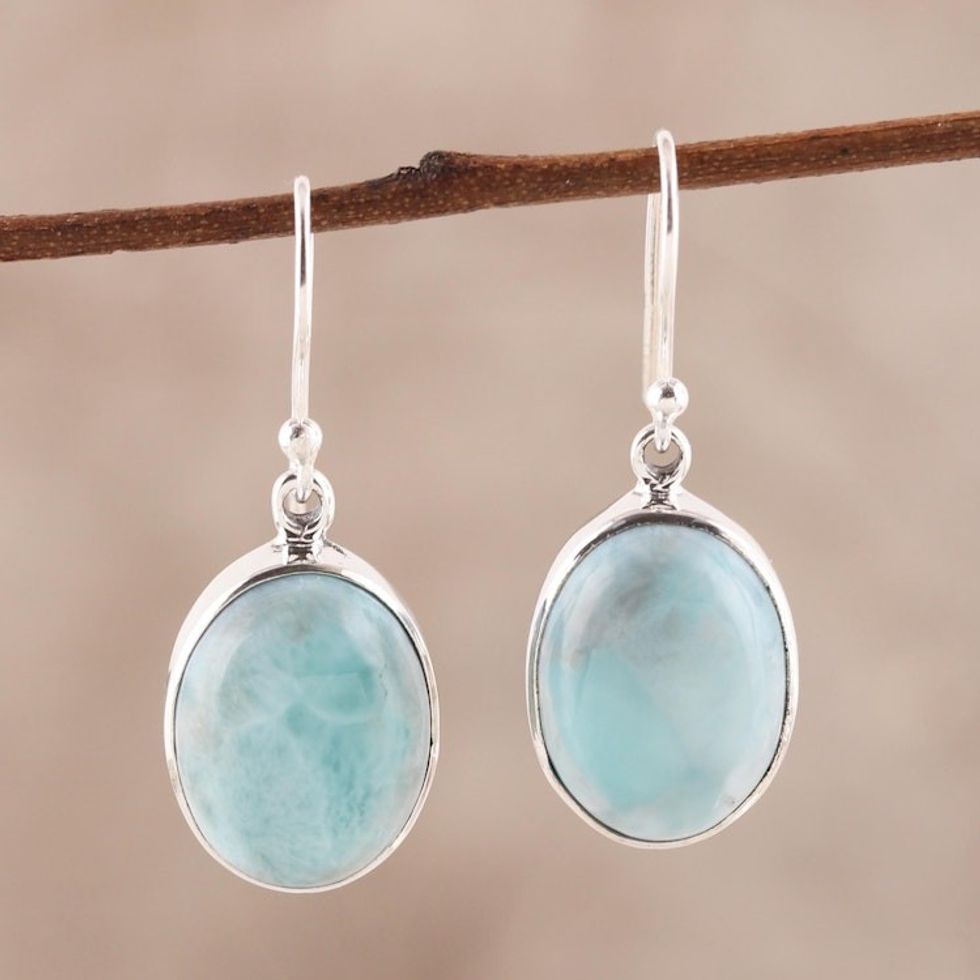 Oval Larimar Dangle Earrings from India 'Oval Expanse'