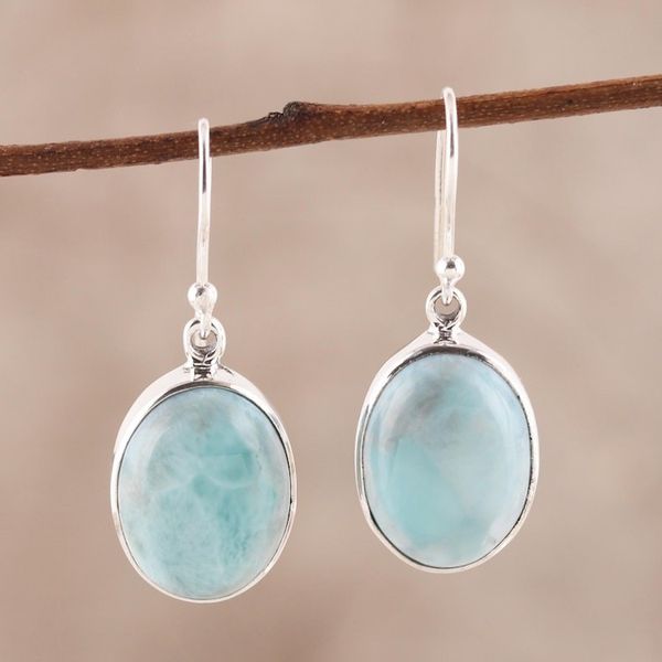 Alternate image for Oval Larimar Dangle Earrings from India Oval Expanse
