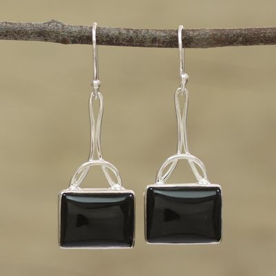 Alternate image for Black Onyx Rectangular Dangle Earrings from India Mystical Gaze in Black