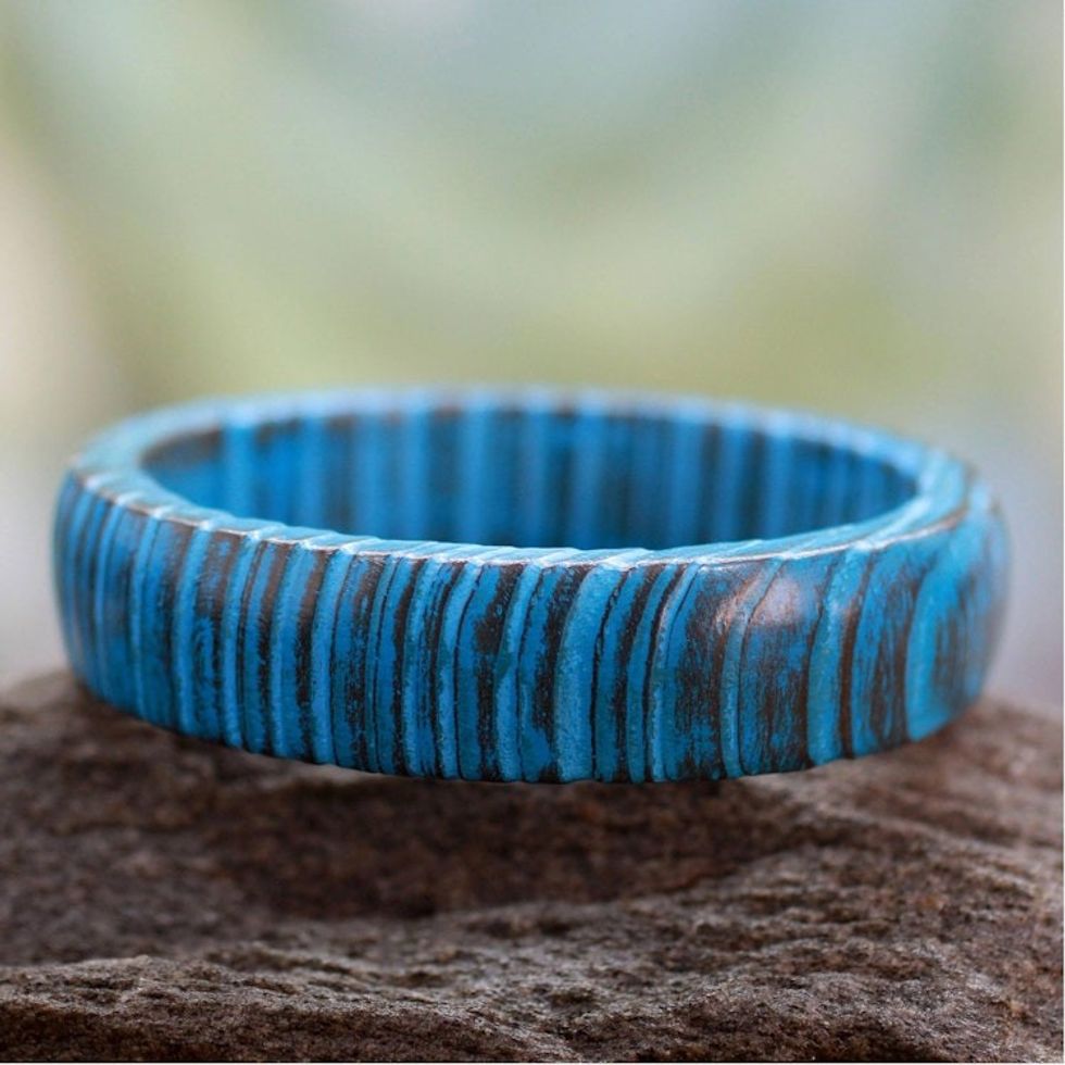 Hand Crafted Mango Wood Bangle Bracelet 'Delhi Skies'