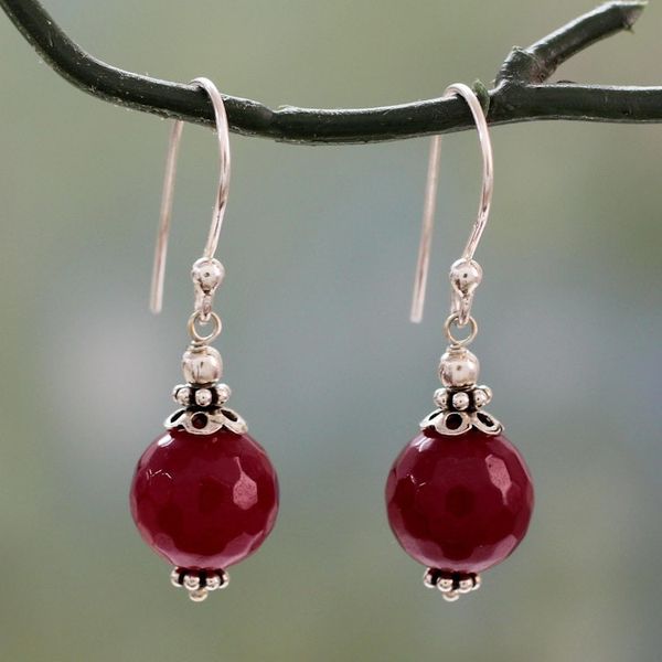 Alternate image for Red Agate Artisan Crafted Sterling Silver Earrings Glorious Red
