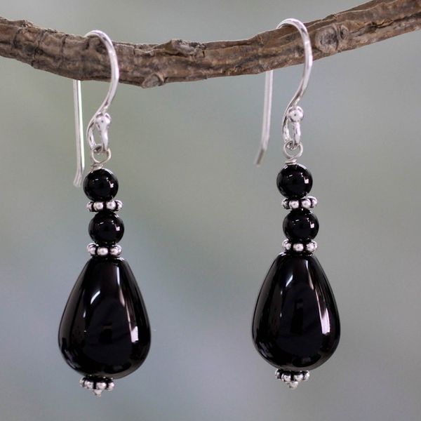 Alternate image for Artisan Crafted Onyx and Sterling Silver Earrings Orissa Odyssey