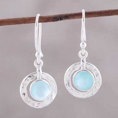 Alternate image for Round Aqua Chalcedony and Sterling Silver Dangle Earrings Sky Rings