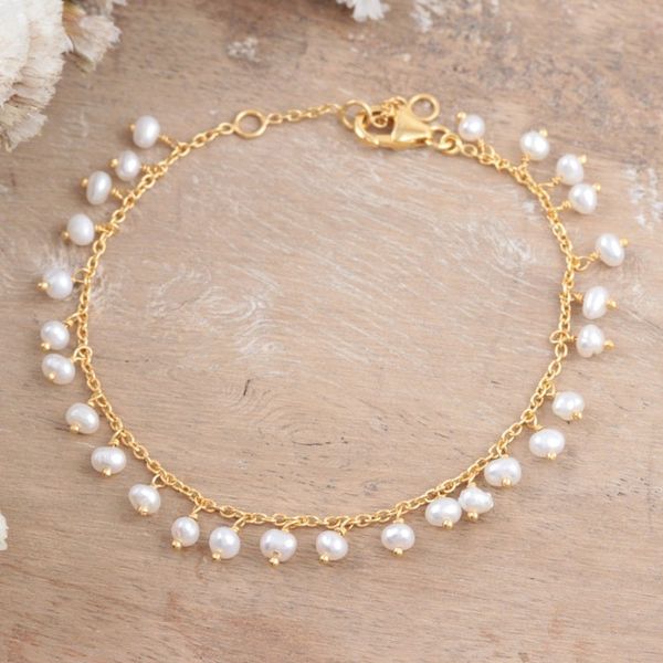 Alternate image for Handmade Gold-Plated Cultured Pearl Charm Bracelet Charmed Circle