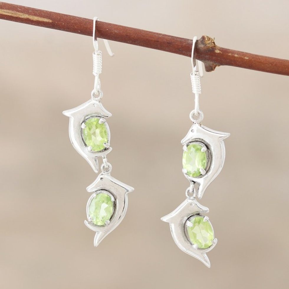 Peridot dangle earrings 'Flying Dolphins'