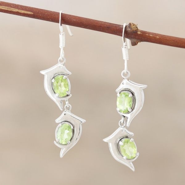 Alternate image for Peridot dangle earrings Flying Dolphins