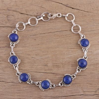 Alternate image for Lapis Lazuli and Sterling Silver Link Bracelet from India Charming Orbs