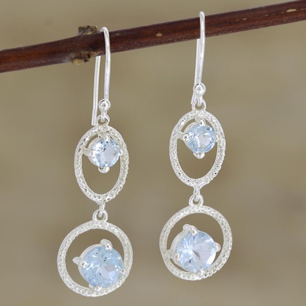 Hand Crafted Blue Topaz and Sterling Silver Dangle Earrings 'Winter Romance in Blue'