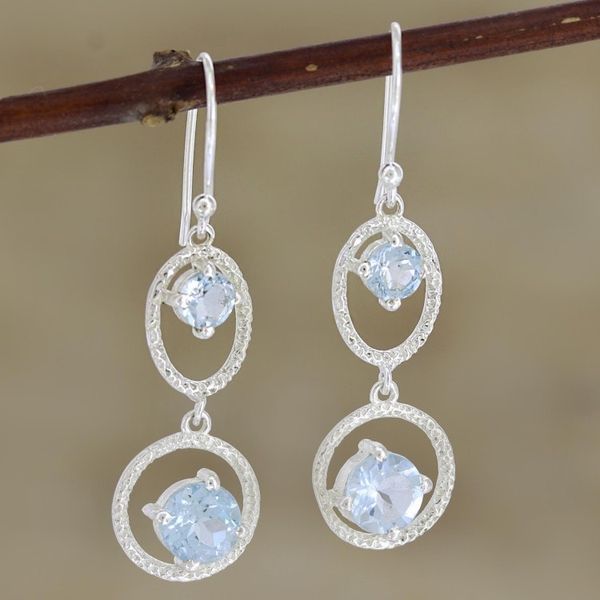 Alternate image for Hand Crafted Blue Topaz and Sterling Silver Dangle Earrings Winter Romance in Blue