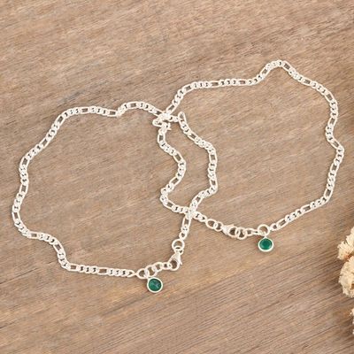 Alternate image for Pair of Green Onyx Sterling Silver Anklets from India Green Nobility