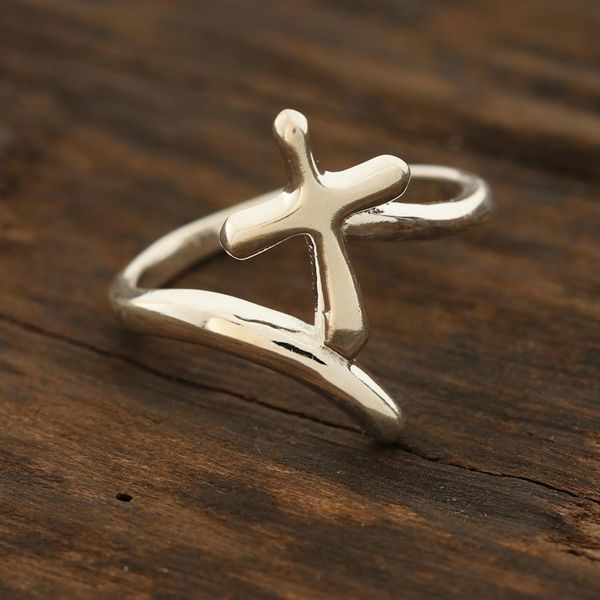 Alternate image for Sterling Silver Cross Band Ring from India Holy Faith
