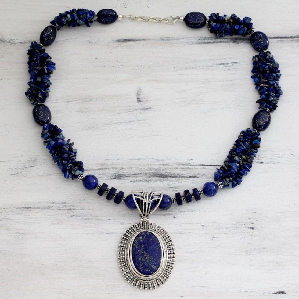 Lapis Lazuli Handcrafted Sterling Silver Necklace 'Blue Riches'