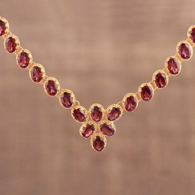 Alternate image for Gold Vermeil Garnet Link Necklace Handcrafted in India Cherry Garland