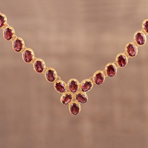 Alternate image for Gold Vermeil Garnet Link Necklace Handcrafted in India Cherry Garland
