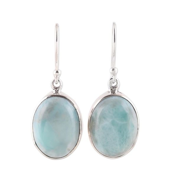 Alternate image for Oval Larimar Dangle Earrings from India Oval Expanse