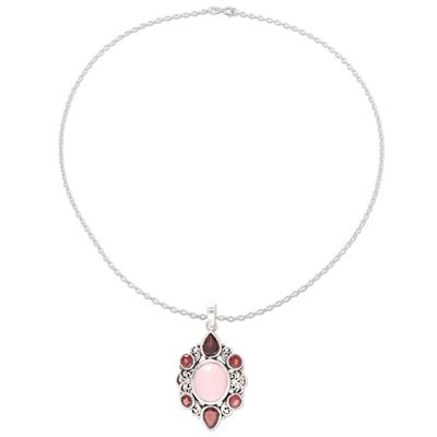 Alternate image for Garnet and Rose Quartz Pendant Necklace from India Glory of Red