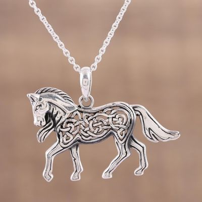 Alternate image for Celtic Knot Motif Sterling Silver Pony Necklace Celtic Pony