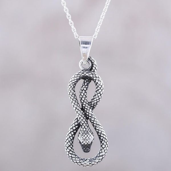 Alternate image for 925 Sterling Silver Serpent Pendant Necklace from India Twisting Serpent