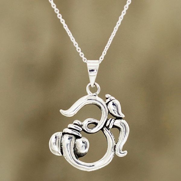 Alternate image for Sterling Silver Om Pendant Necklace from India Fascinating Om