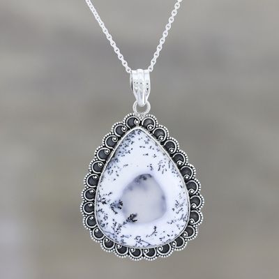 Alternate image for Dendritic Opal and Sterling Silver Pendant Necklace Gathering Storm