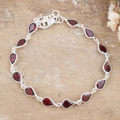 Alternate image for 9-Carat Faceted Garnet Link Bracelet Crafted in India Perseverance Rain