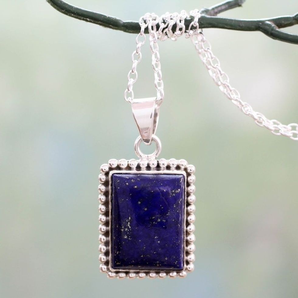 925 Sterling Silver Necklace from India with Lapis Lazuli 'Good Will Spirit'