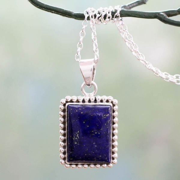 Alternate image for 925 Sterling Silver Necklace from India with Lapis Lazuli Good Will Spirit