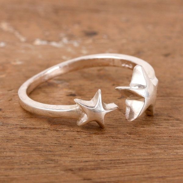 Alternate image for Star-Themed High-Plished Sterling Silver Wrap Ring Shining Cosmos