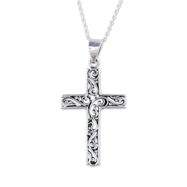Alternate image for Handcrafted Sterling Silver Ornate Cross Pendant Necklace Adorned Cross