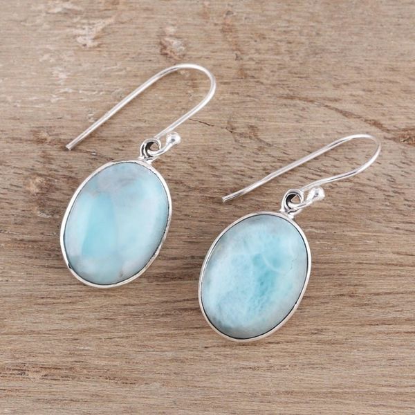 Alternate image for Oval Larimar Dangle Earrings from India Oval Expanse